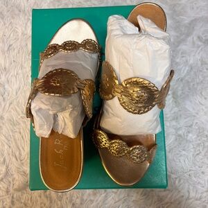 Jack Rogers Gold Cork Lauren mid Wedge 9.5